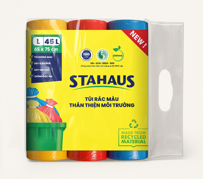 Túi rác màu TTMT STAHAUS BIO (Xanh,đỏ, vàng) size L 65x75cm (45L) 3 cuộn/ 1kg