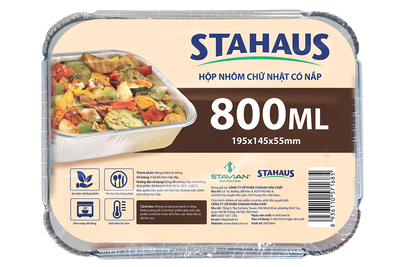 Hộp nhôm chữ nhật có nắp Stahaus 800ml (5 cái/gói)