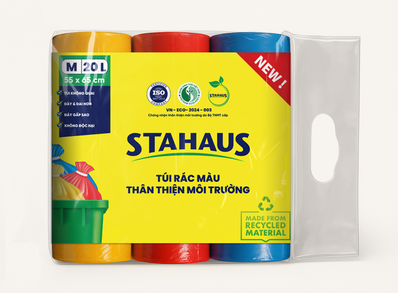 Túi rác màu TTMT STAHAUS BIO (Xanh,đỏ, vàng) size M 55x65cm (20L) 3 cuộn/ 1kg